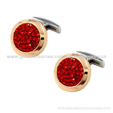 Stainless Steel Cufflinks with Red Crystal PP Stones, Fashion, Side Mesh